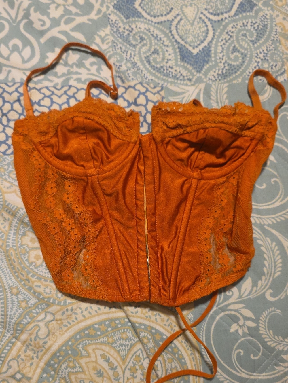 Edikted Burnt Orange Lace Bustier Crop